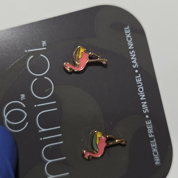 Minicci Flamingo Stud Earrings – Gold-Trimmed Pink & Yellow Enamel, Nickel-Free - Picture 7 of 8